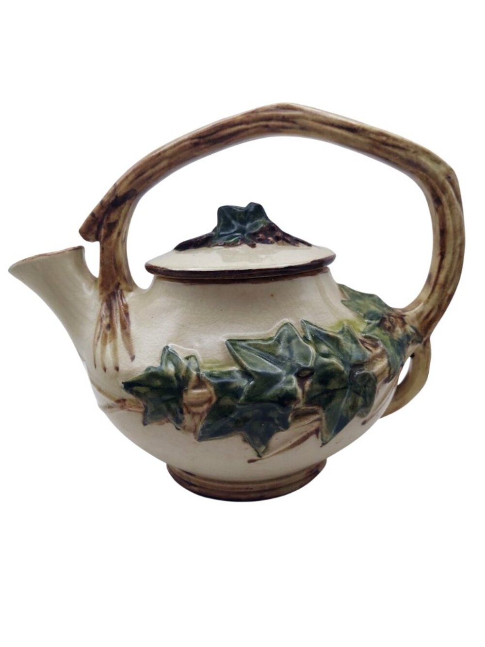 McCoy Pottery Ivy Teapot Tree Branch Handle Matching Lid Ceramic MCM Vtg 1940s - Picture 3 of 12